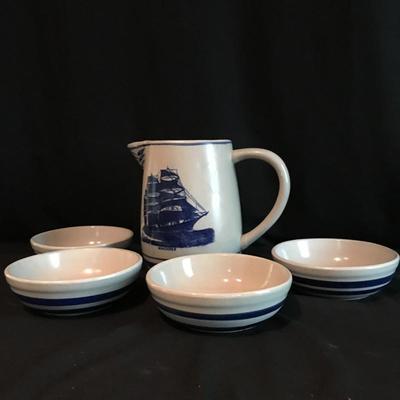 Lot 34 - Ship Pitcher and Roseville Bowls 