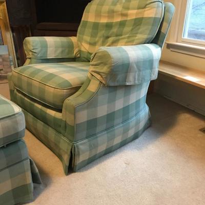 Lot 50 - Checkered Chair and Ottoman