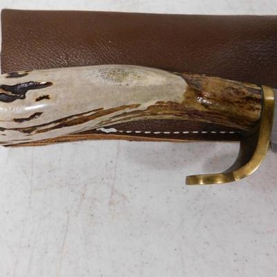 Hand Made Buck Knife with Antler Handle and Brass Hilt