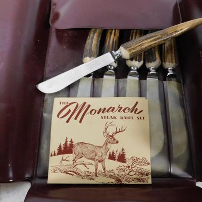 Vintage Monarch Steak Knife 6 Pc Set Stag Handle Soligen Steel Blade