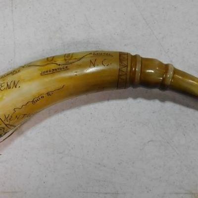 Powder Horn with Scrimshaw of Local Rivers