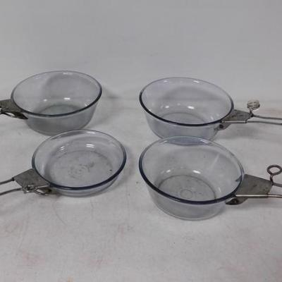 Set of 4 Vintage Flameware Pyrex Glass Cookware Pans with Metal Handles