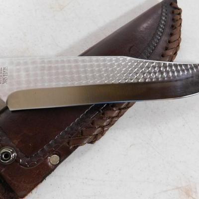 Silver Stag Buck Style Knife with Damascus Blade and Deer Antler Handle