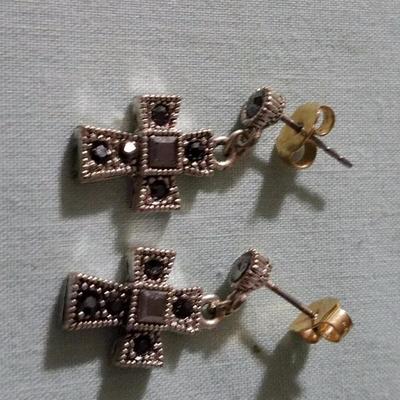 Vintage Cross Earrings with stone embellishments