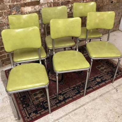 Six Green Vinyl Chrome Chairs 1950's 