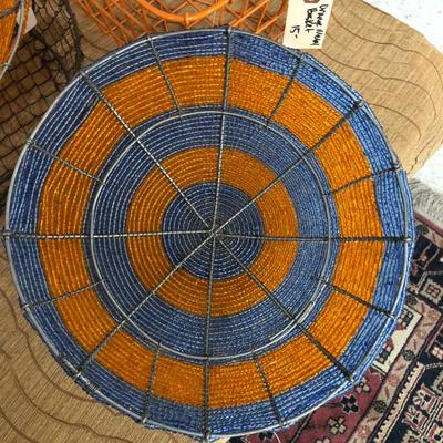 Lot of Wire and Beaded Baskets Bowls Orange