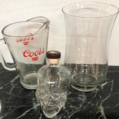 Glass Lot Coors Pitcher, Skeleton Bottle, Glass Vase