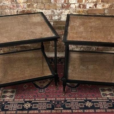 Hollywood Regency Style Lamp Tables, Rattan, Glass