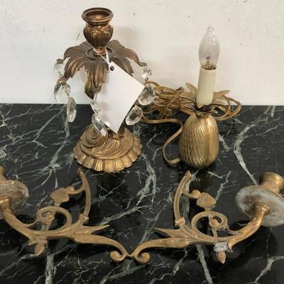 Lot/ Brass Items, Candle Stick, Lamp, Sconce