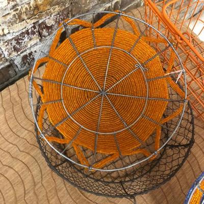 Lot of Wire and Beaded Baskets Bowls Orange