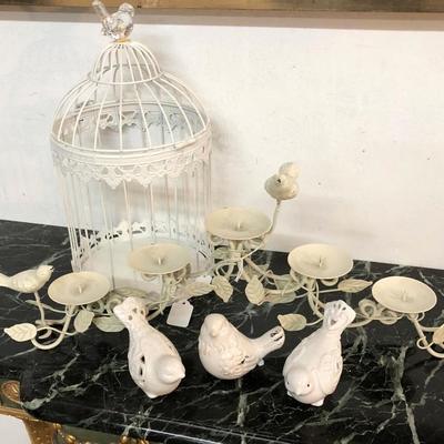 White Birds Candle Holder Cage 