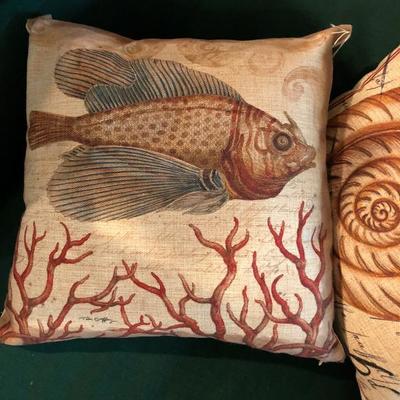 Pair of Nautical Pillows Fish Shell Linen~~