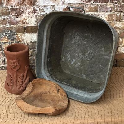 Yard Art Washtub Clay Planter Wood Bowl