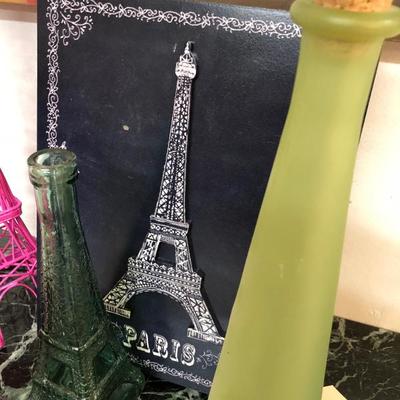 Eiffel Tower Print Statue Glass Bottle