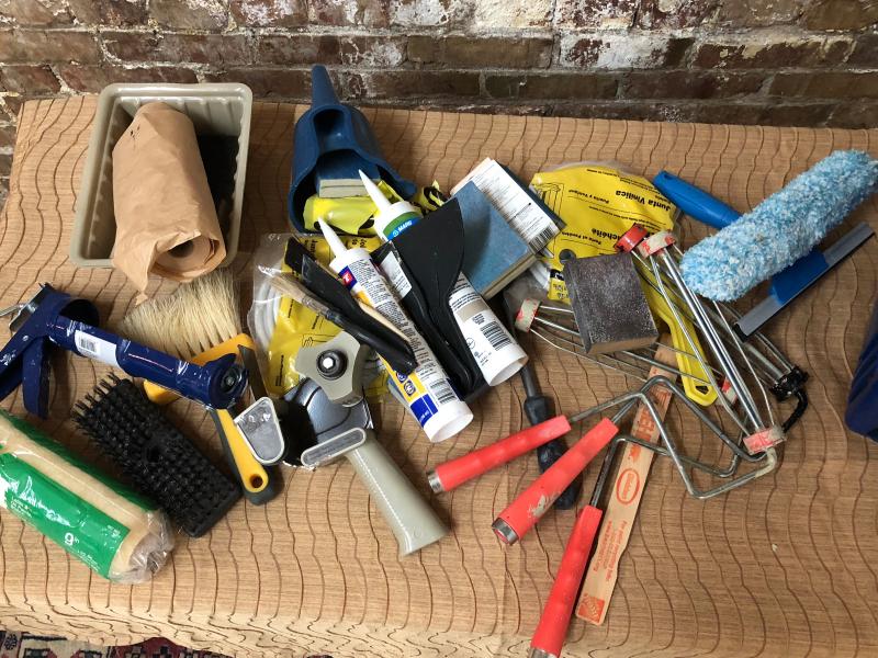 Lot/ Painting Tools, Tape Caulk, Rollers Putty Knife..