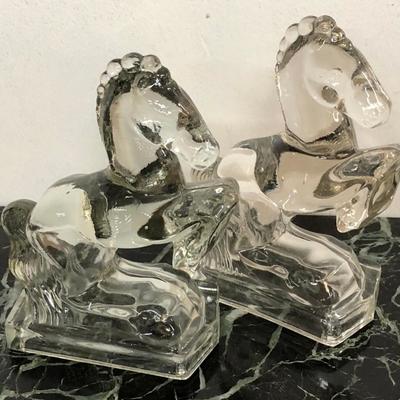 Glass Horse Bookends. 