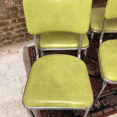 Six Green Vinyl Chrome Chairs 1950's 