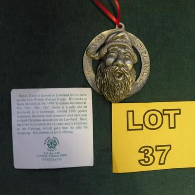 LOT 37 -  Collectible Pewter Christmas Ornament Randy Hand