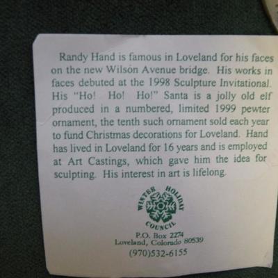 LOT 37 -  Collectible Pewter Christmas Ornament Randy Hand