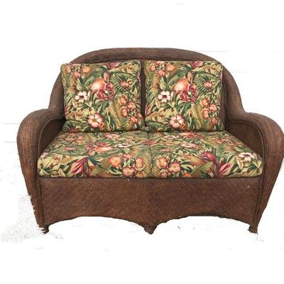 Herringbone Weave Wicker Love seat with Sunbrella Covered Cushions