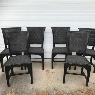 Set of 6 Wooden Wicker Chairs