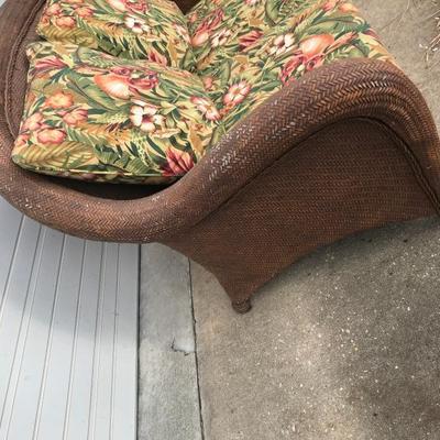Herringbone Weave Wicker Love seat with Sunbrella Covered Cushions
