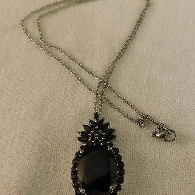 Thai Black Spinel Pendant with Chain and Matching Earrings