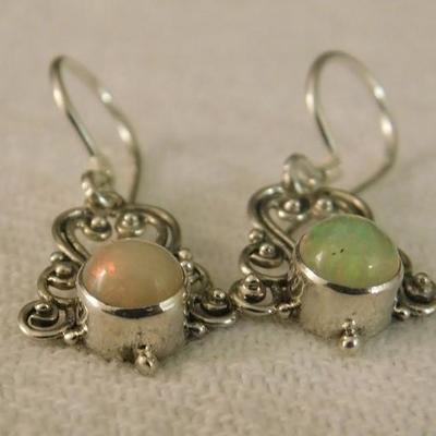 Ethiopian Welo Opal Earrings with Artisan Crafted Sterling Silver Setting