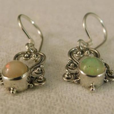 Ethiopian Welo Opal Earrings with Artisan Crafted Sterling Silver Setting