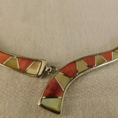 Southwestern Style Mother of Pearl and Spiny Red Oyster Sterling Silver Set