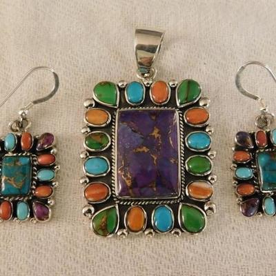 Southwestern Style Multi Color Mojave Turquoise  Pendant and Earrings
