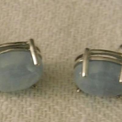 Milky Aquamarine Stud Earrings with White Topaz Accents Platinum over Sterling