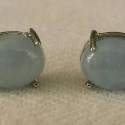 Milky Aquamarine Stud Earrings with White Topaz Accents Platinum over Sterling
