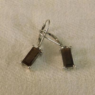 Chocolate Sapphire Earrings Lever Back Platinum Over Sterling