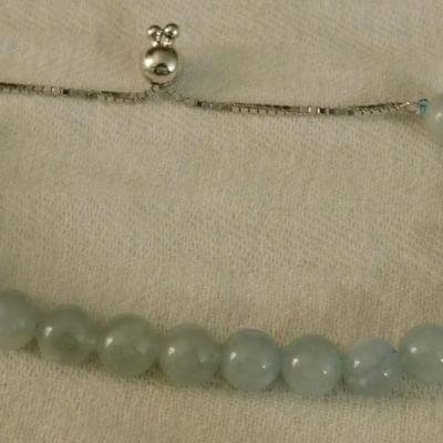 Milky Aquamarine Adjustable Beaded Bracelet Platinum Over Sterling