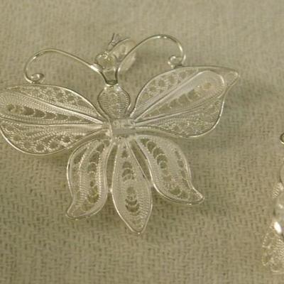 Artisan Crafted Sterling Silver Butterfly Pendant with Matching Earrings