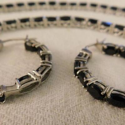 Thai Black Spinel Tennis Necklace, Tennis Bracelet, and Inside/Outside Earrings