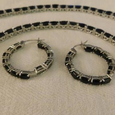 Thai Black Spinel Tennis Necklace, Tennis Bracelet, and Inside/Outside Earrings