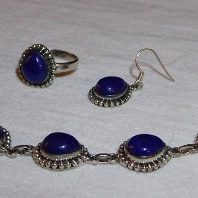 Lapis Lazuli Artisan Crafted Necklace, Ring, Bracelet, and Earring Set