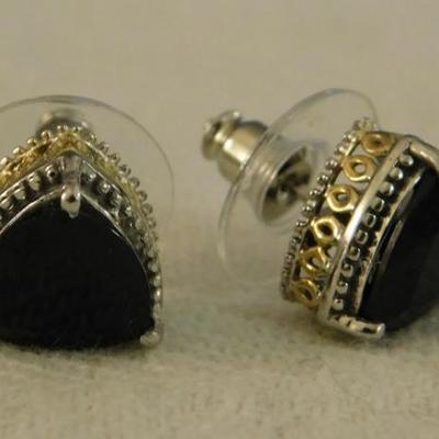 Australian Black Tourmaline Pear Cut Stud Earrings