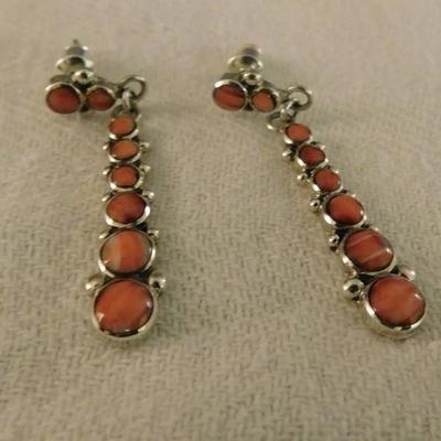 Southwestern Style Red Spiny Oyster Dangle Earrings