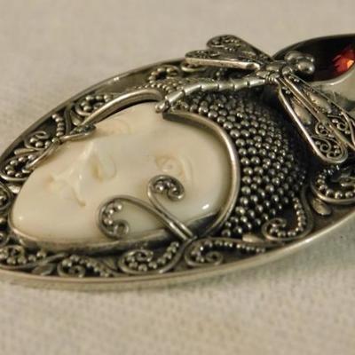 Artisan Crafted Dragonfly Carved Bone Goddess in Sterling Silver