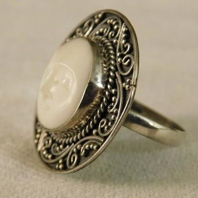 Artisan Crafted Sleeping Moon Goddess Sterling Silver Size 8.75 Ring