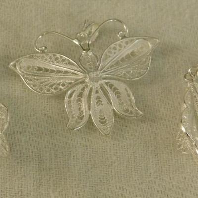 Artisan Crafted Sterling Silver Butterfly Pendant with Matching Earrings