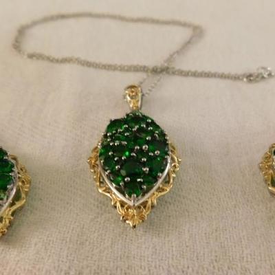Rare Russian Chrome Diopside Ring, Pendant, and Earring Set.  Stunning!