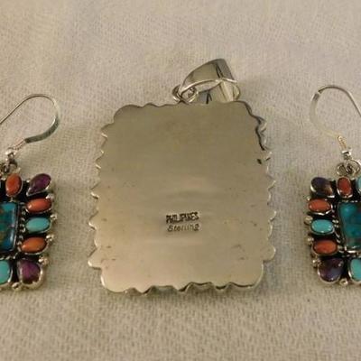 Southwestern Style Multi Color Mojave Turquoise  Pendant and Earrings