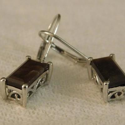 Chocolate Sapphire Earrings Lever Back Platinum Over Sterling