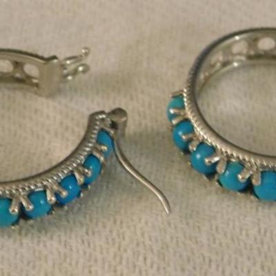 Arizona Sleeping Beauty Turquoise Sterling Silver Artisan Crafted Hoop Earrings