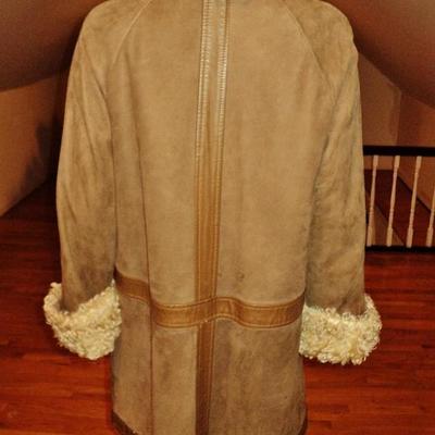 Vtg 1970's shearling mouton suede camel leather coat