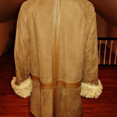 Vtg 1970's shearling mouton suede camel leather coat